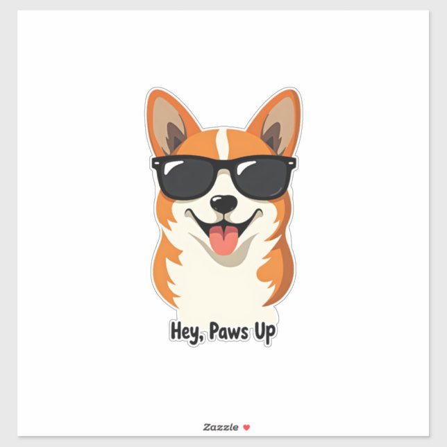 Sticker Hey Vintage, Patte en l'air Corgi avec Lunettes de (Feuille)