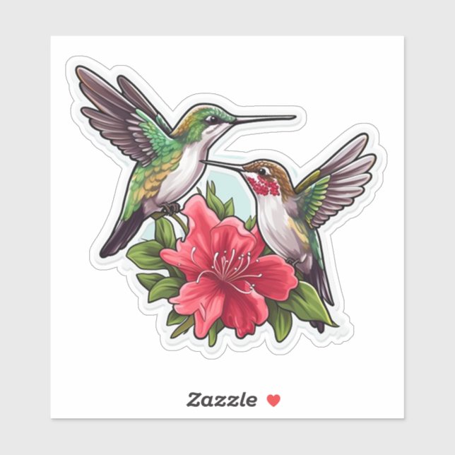 Sticker Hibiscus de la paire de colibris (Feuille)