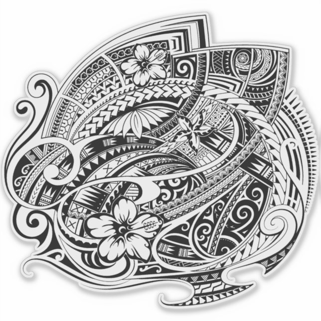 Sticker HIBISCUS POLYNESIAN TRIBAL Blk (Devant)