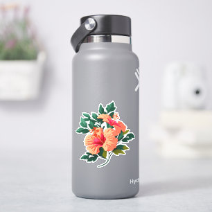 Sticker Hibiscus rose orange Fleur Vintage tropical