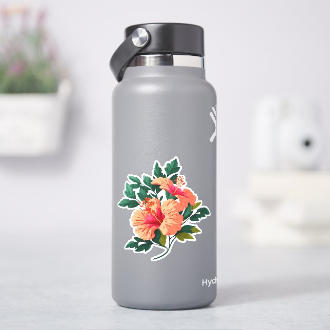 Sticker Hibiscus rose orange Fleur Vintage tropical (HydroFlask)
