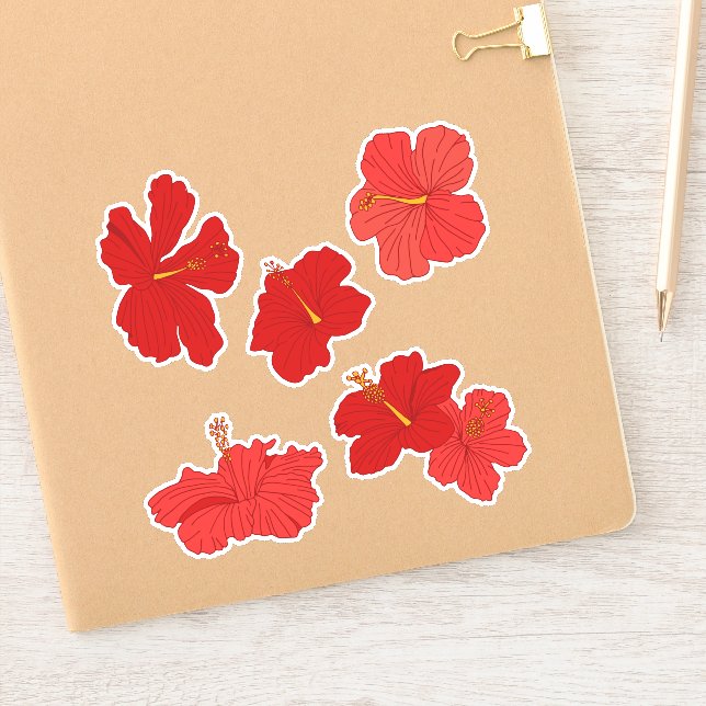 Sticker Hibiscus tropicaux Fleurs en Rouge et Pêche (Carnet)