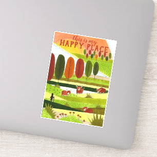 Sticker Highland Cow Fields Art C'est mon Happy Place