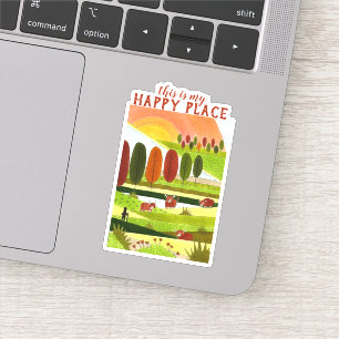 Sticker Highland Cow Fields Art Voici mon Happy Place Sti