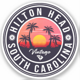 Sticker Hilton Head South Carolina Retro Sunset Souvenirs