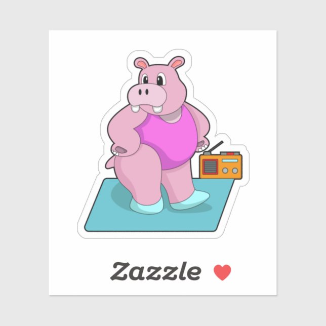 Sticker Hippo at Fitness with Radio.PNG (Feuille)