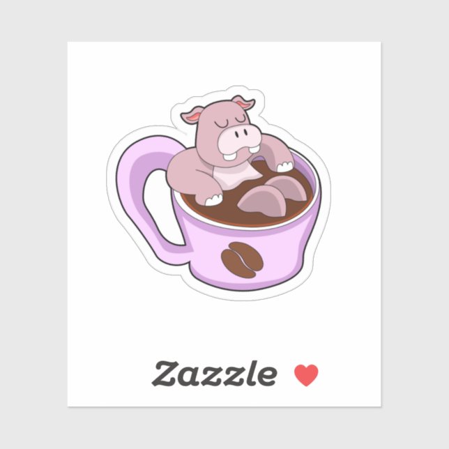 Sticker Hippo avec la coupe du café (Feuille)