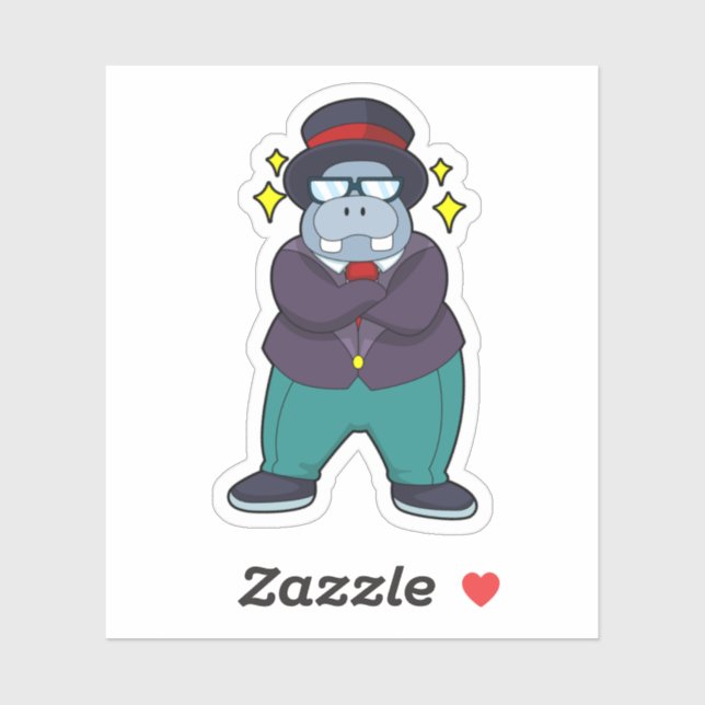 Sticker Hippo comme marié avec costume.PNG (Feuille)