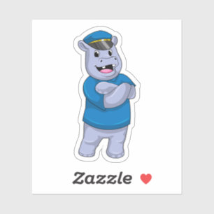 Sticker Hippo en tant que policier avec casquette de polic