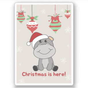 Sticker Hippo Joyeux Noël Animaux d'hiver Hippopotames Sti
