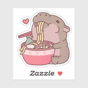 Sticker Hippo Pygmée Mignonne Abattage Sur Les Nouilles De