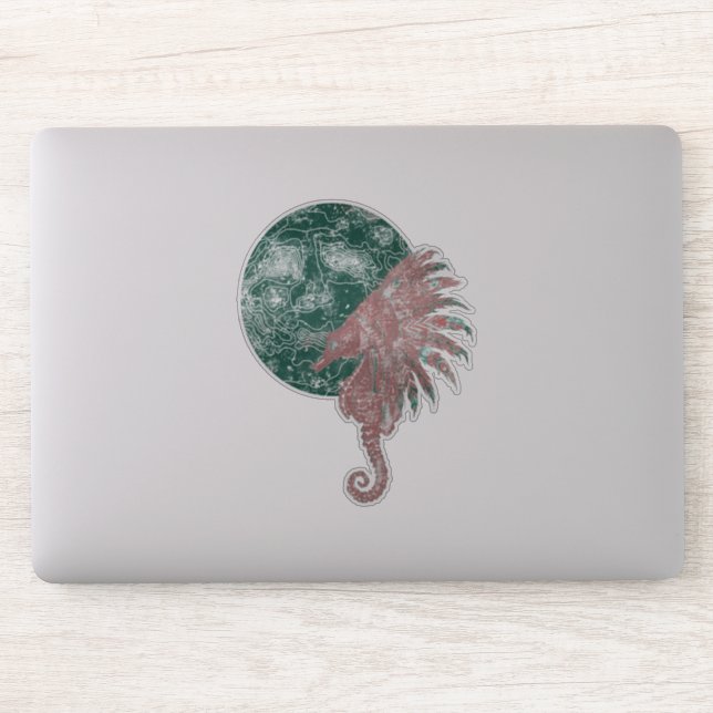 Sticker hippocampe au bord de la lune (Ordinateur)
