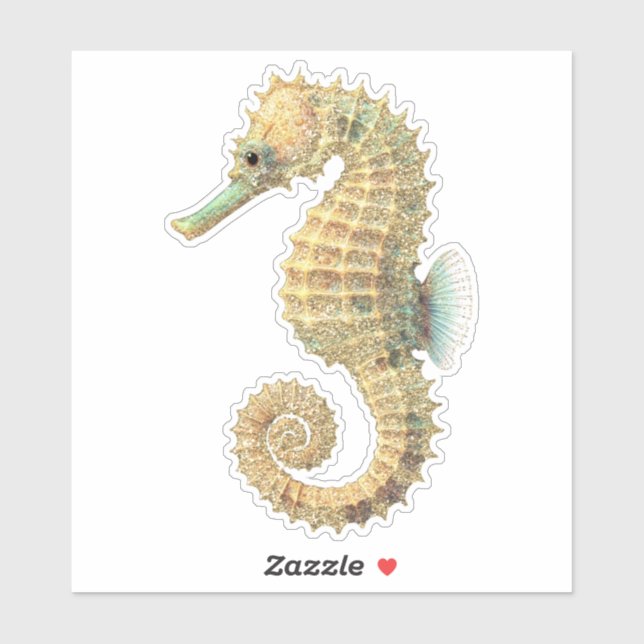 Sticker Hippocampe sarcelle doré (Feuille)
