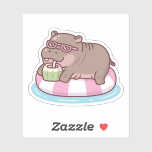 Sticker Hippopotame mignon se détendant sur un flotteur de