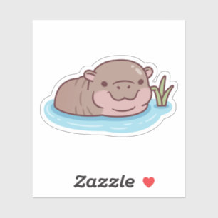 Sticker Hippopotame pygmée mignon se détendant dans la riv