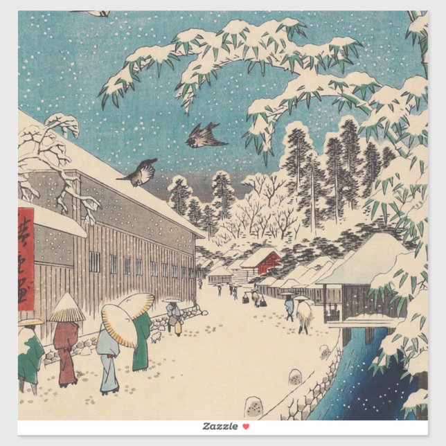 Sticker Hiroshige hiver paysage Japon pays (Feuille)