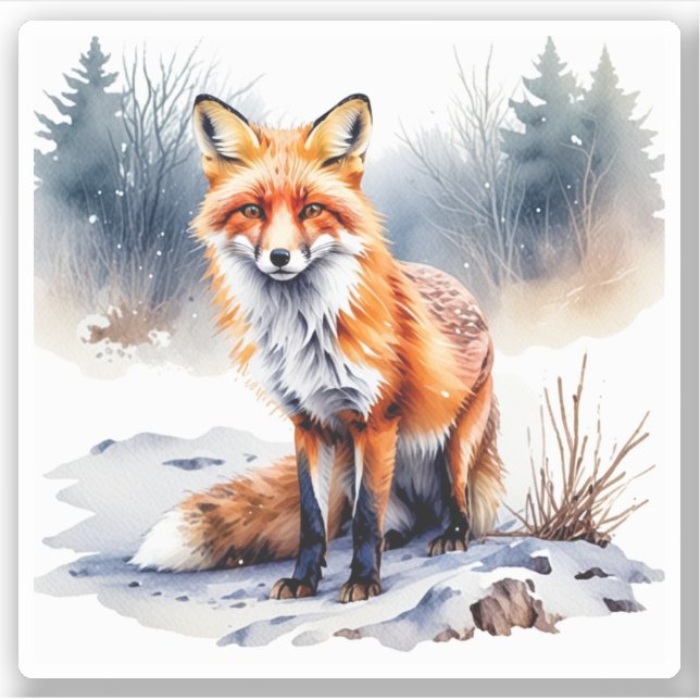 Sticker hiver renard aquarelle (Devant)