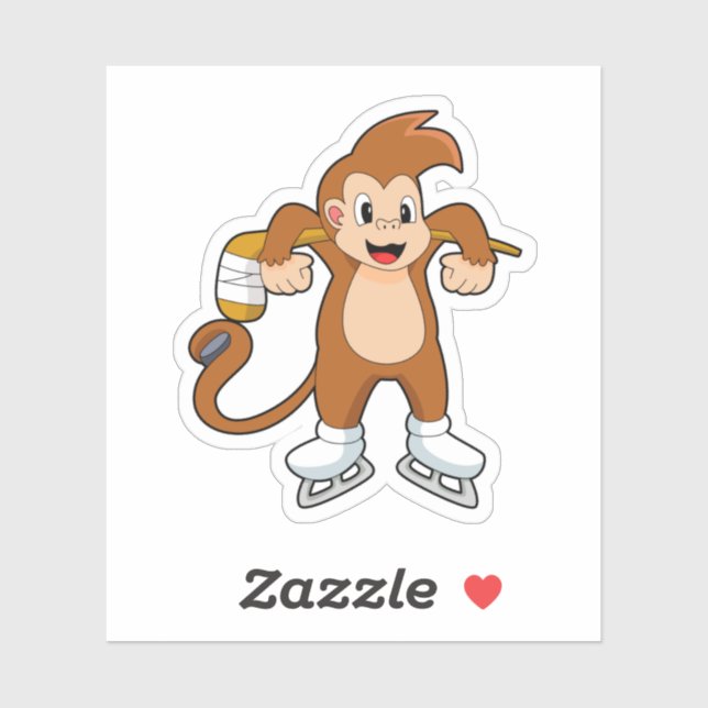 Sticker Hockey sur glace singe bâton de hockey sur glace (Feuille)