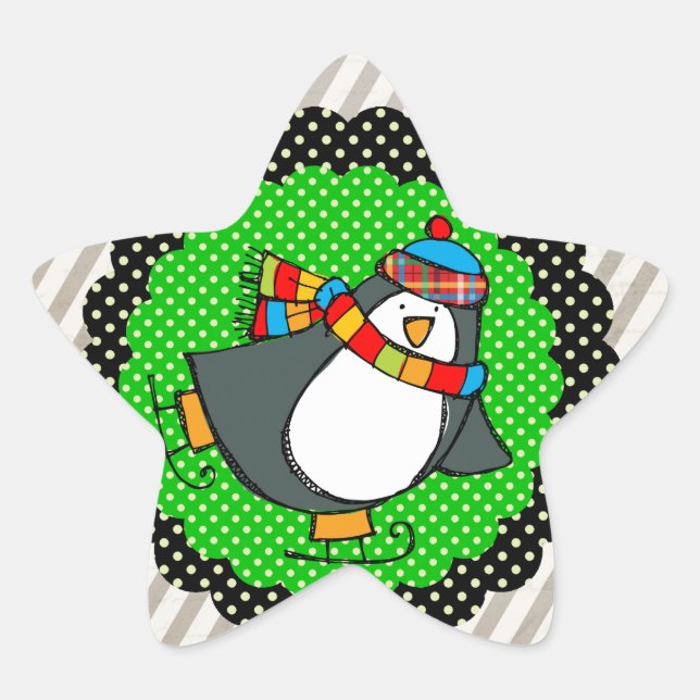 Sticker Holly Jolly Patinage Penguins Star (Devant)