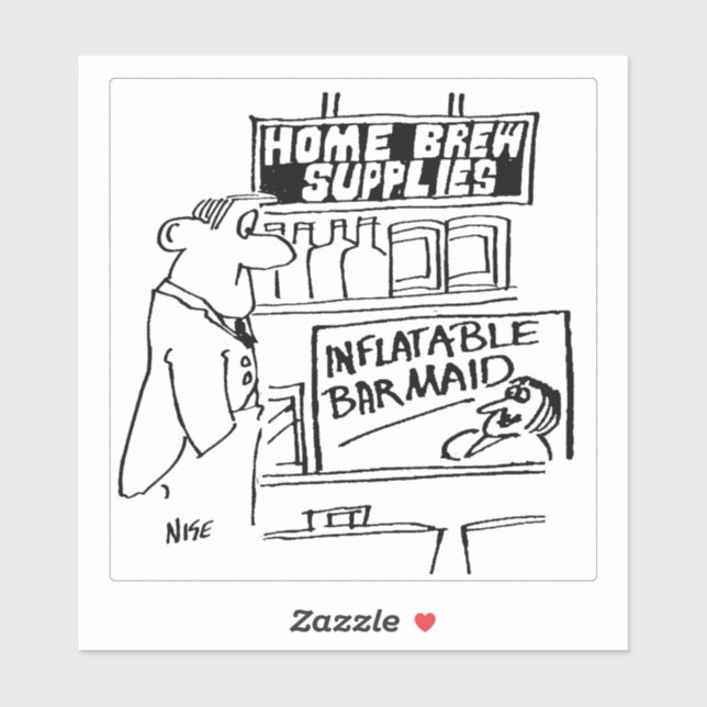 Sticker Home Brew Supplies Inflatable Barmaid Cartoon. (Feuille)