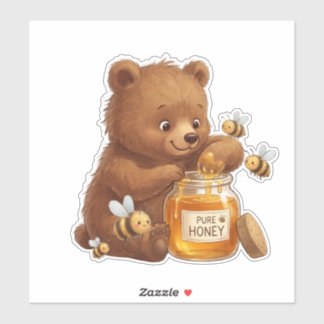 Sticker Honey Bear and Bees Custom-Cut Vinyl