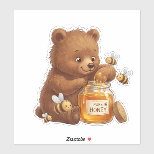 Sticker Honey Bear and Bees Custom-Cut Vinyl (Feuille)