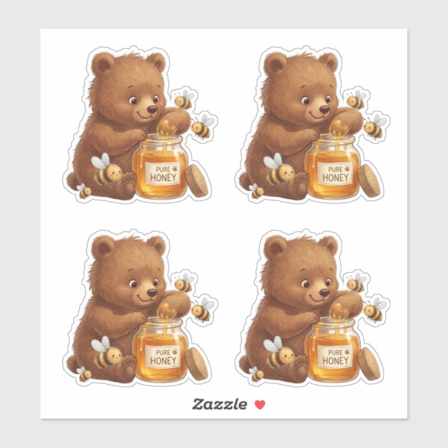 Sticker Honey Bear and Bees Custom-Cut Vinyl (Feuille)