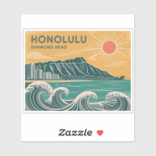 Sticker Honolulu Diamond Head Oahu Waikiki Rétro Minimal