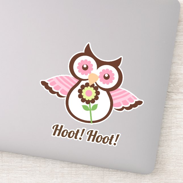 Sticker Hoot Hoot ! Chouette printanière adorable fleurie (Détail)