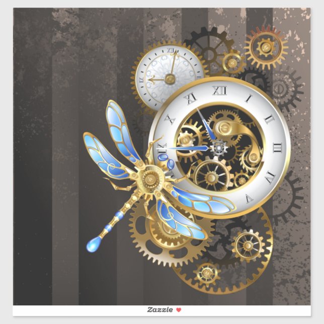Sticker Horloge à vapeur avec libellule mécanique (Feuille)