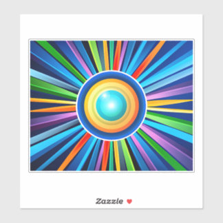 Sticker Horloge murale moderne avec soleil radial arc-en-c
