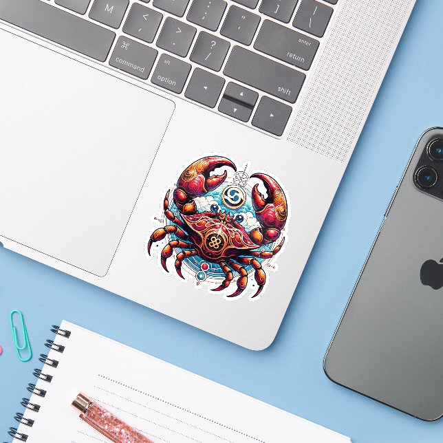 Sticker Horoscope signe astrologique du cancer le crabe (Ordinateur portable avec iPhone)