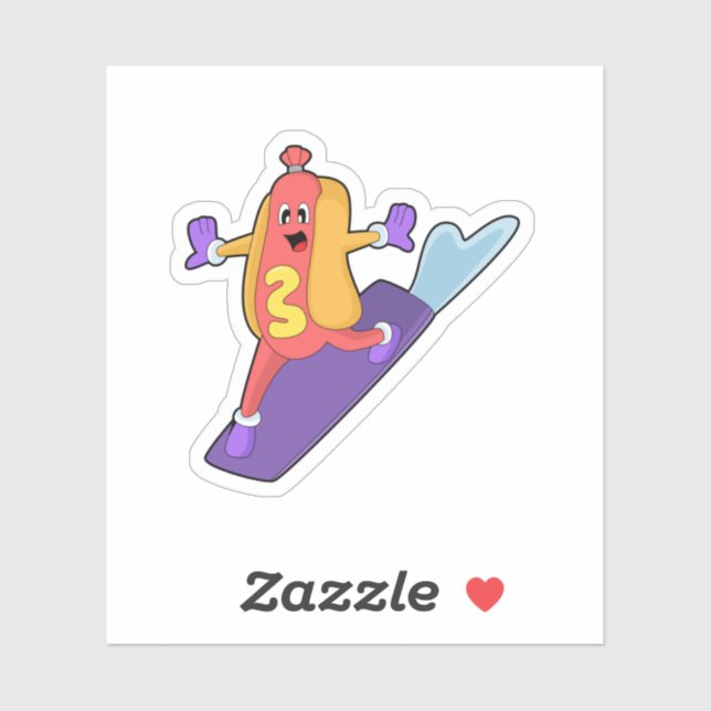 Sticker Hot-dog as Snowboarder with Sonowboard (Feuille)
