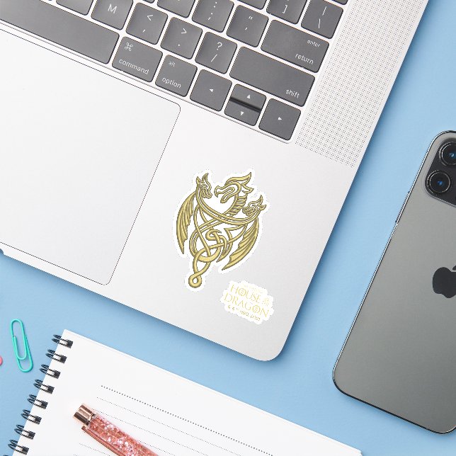 Sticker HOUSE of the Dragon | Golden Filigree Dragon Crest (Ordinateur portable avec iPhone)