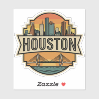 Sticker Houston City Texas Skyline Retro Travel Badge 