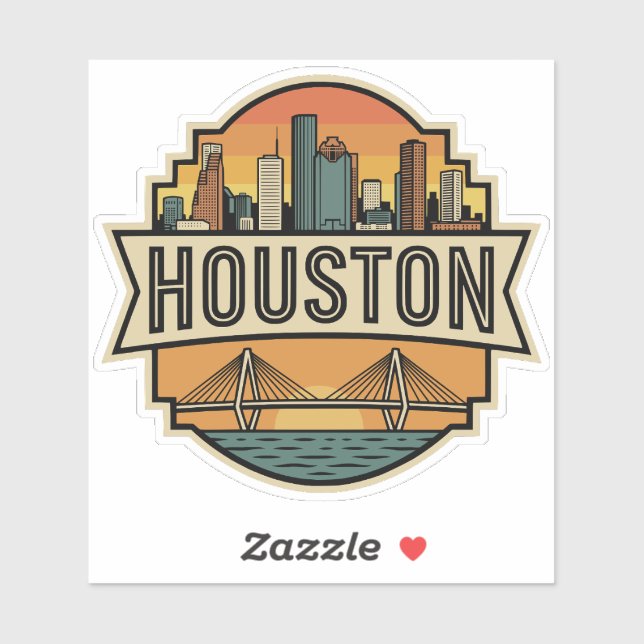 Sticker Houston City Texas Skyline Retro Travel Badge  (Feuille)