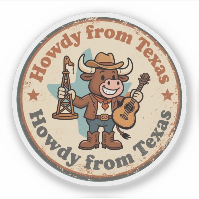 Sticker Howdy de Texas_ Retro Longhorn Western Artwork (Devant)