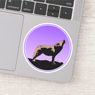 Sticker Howling Wolf at Sunset - Art faunique original