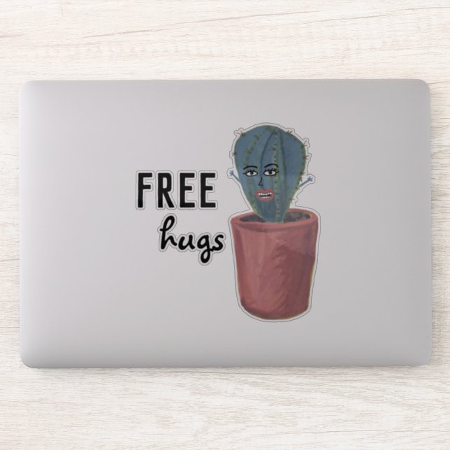 Sticker HUGS GRATUITS Crazy Cactus Lady Funny Aquarelle (Ordinateur)