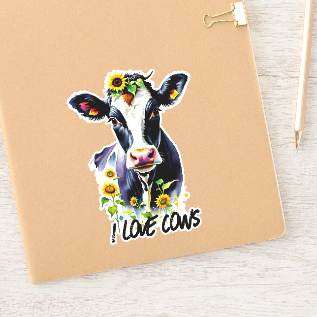 Sticker I Love Cows Holstein Cow in Sunflowers (Carnet)