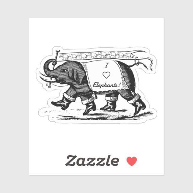 Sticker I Love Elephants (Feuille)