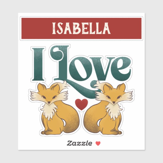 Sticker I Love Foxes with Heart (Feuille)