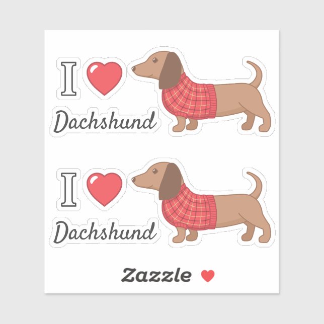 Sticker I Love Heart Dachshund Wiener Dog Red Sweater (Feuille)