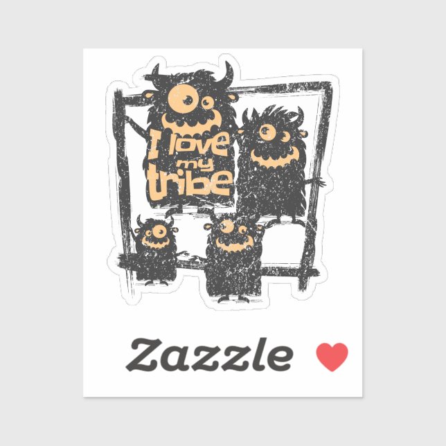 Sticker I Love My Tribe Funny Famille Monstre Halloween (Feuille)