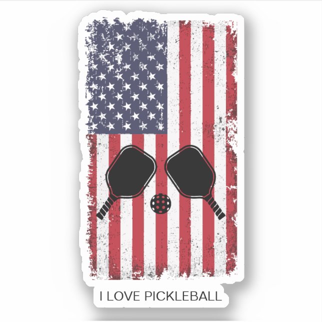 Sticker I Love Pickleball American Flag Personnalisé (Devant)