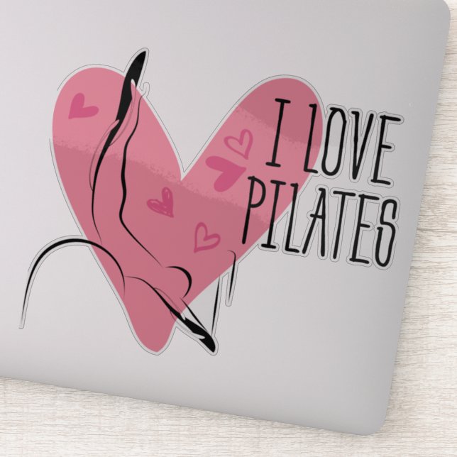 Sticker I LOVE PILATES Pilates Pose sur Réformateur (Détail)