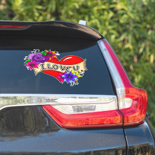 Sticker I Love You Tattoo Art Style Heart Mariage Car