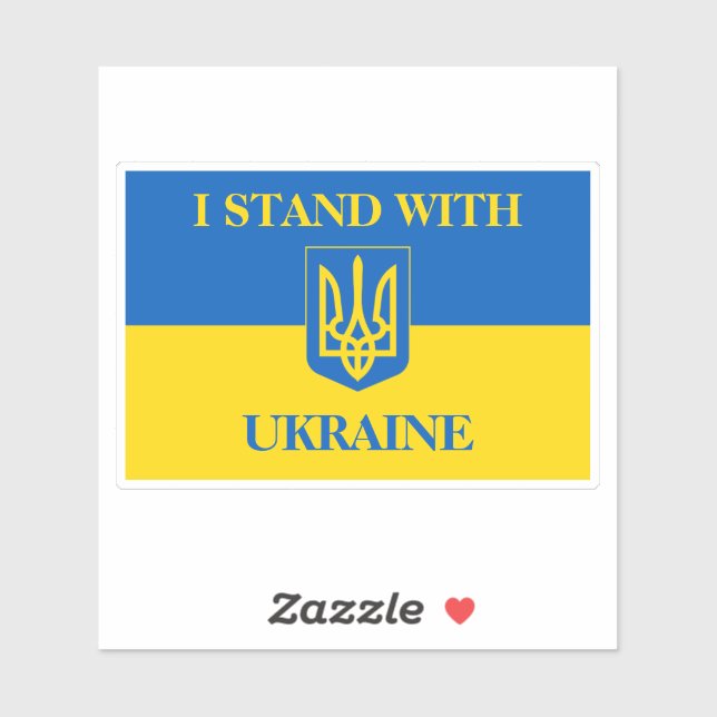 Sticker I stand with Ukraine. Ukrainian flag and Trident. (Feuille)