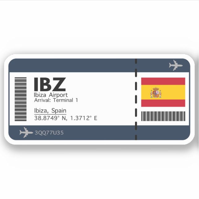 Sticker IBZ Ibiza Airport Boarding Pass - Espagne Travel (Devant)