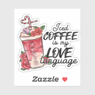 Sticker Iced Coffee Love Langue rose Rouge Saint Valentin